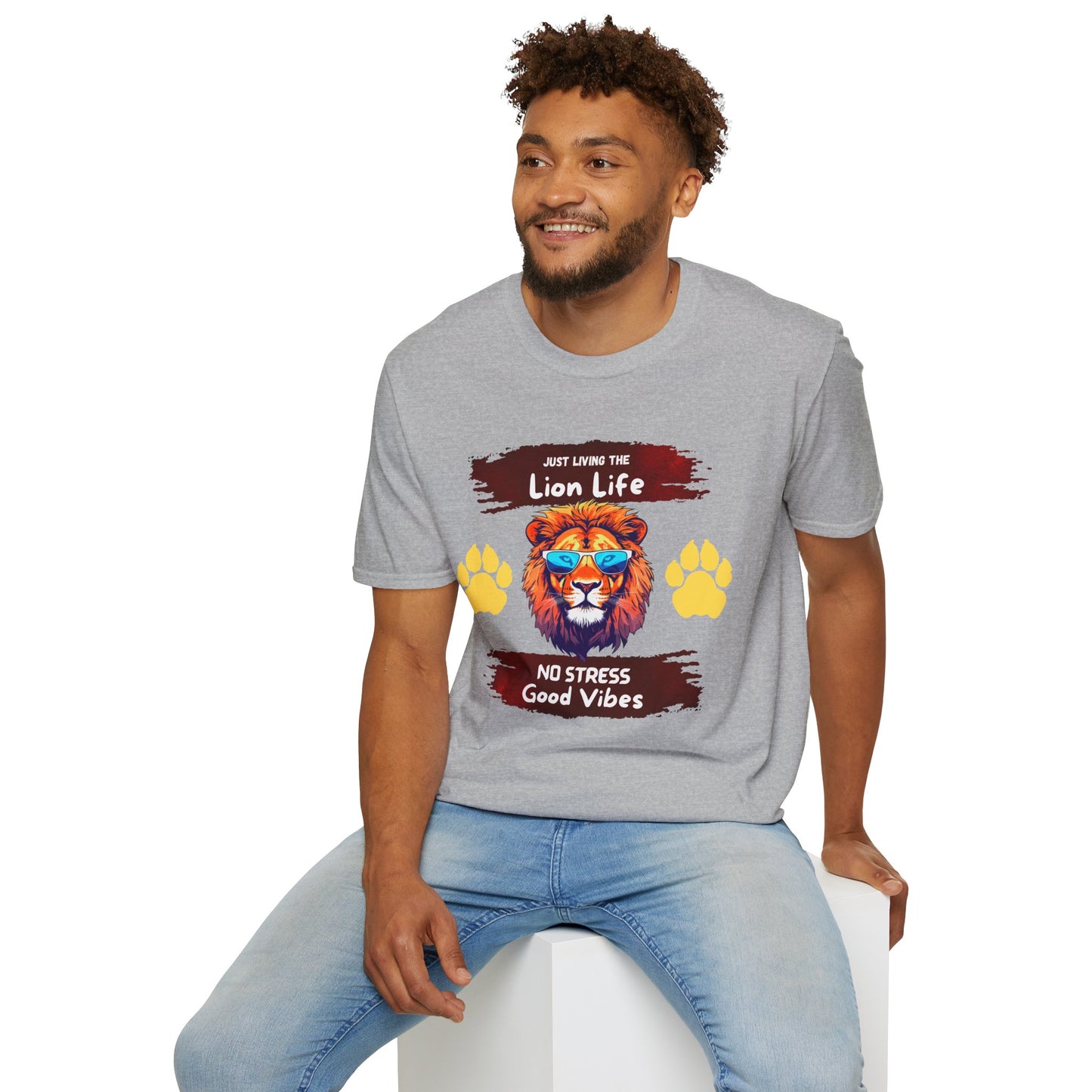 Lion Life T-Shirt — "Just Living the Lion Life" Retro Lion Graphic Tee (No Stress, Good Vibes)