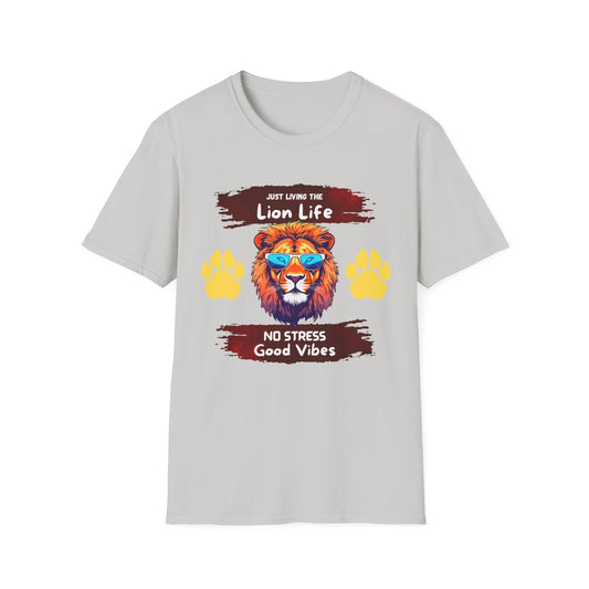 Lion Life T-Shirt — "Just Living the Lion Life" Retro Lion Graphic Tee (No Stress, Good Vibes)