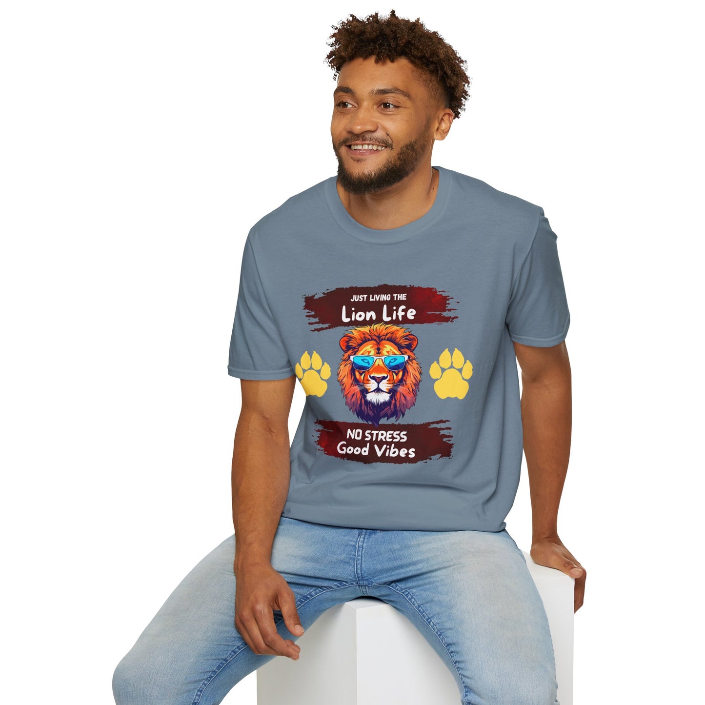 Lion Life T-Shirt — "Just Living the Lion Life" Retro Lion Graphic Tee (No Stress, Good Vibes)
