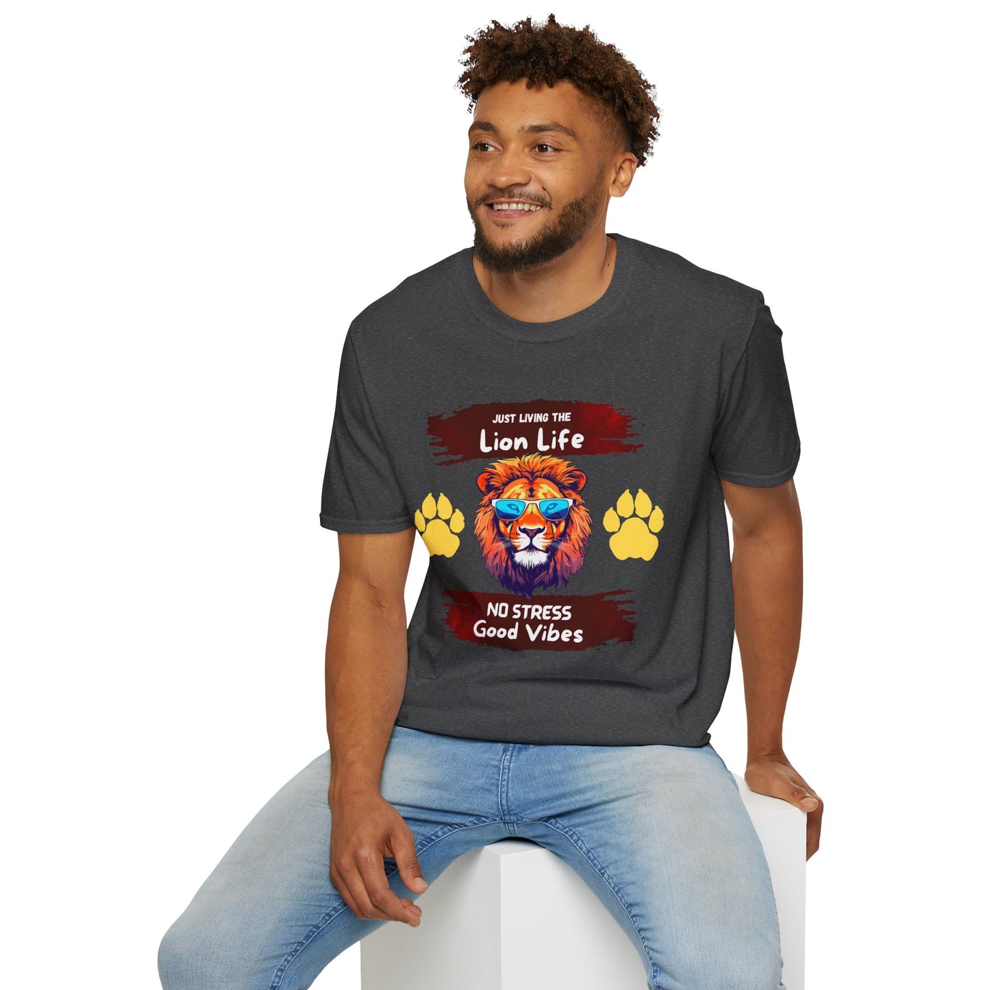 Lion Life T-Shirt — "Just Living the Lion Life" Retro Lion Graphic Tee (No Stress, Good Vibes)