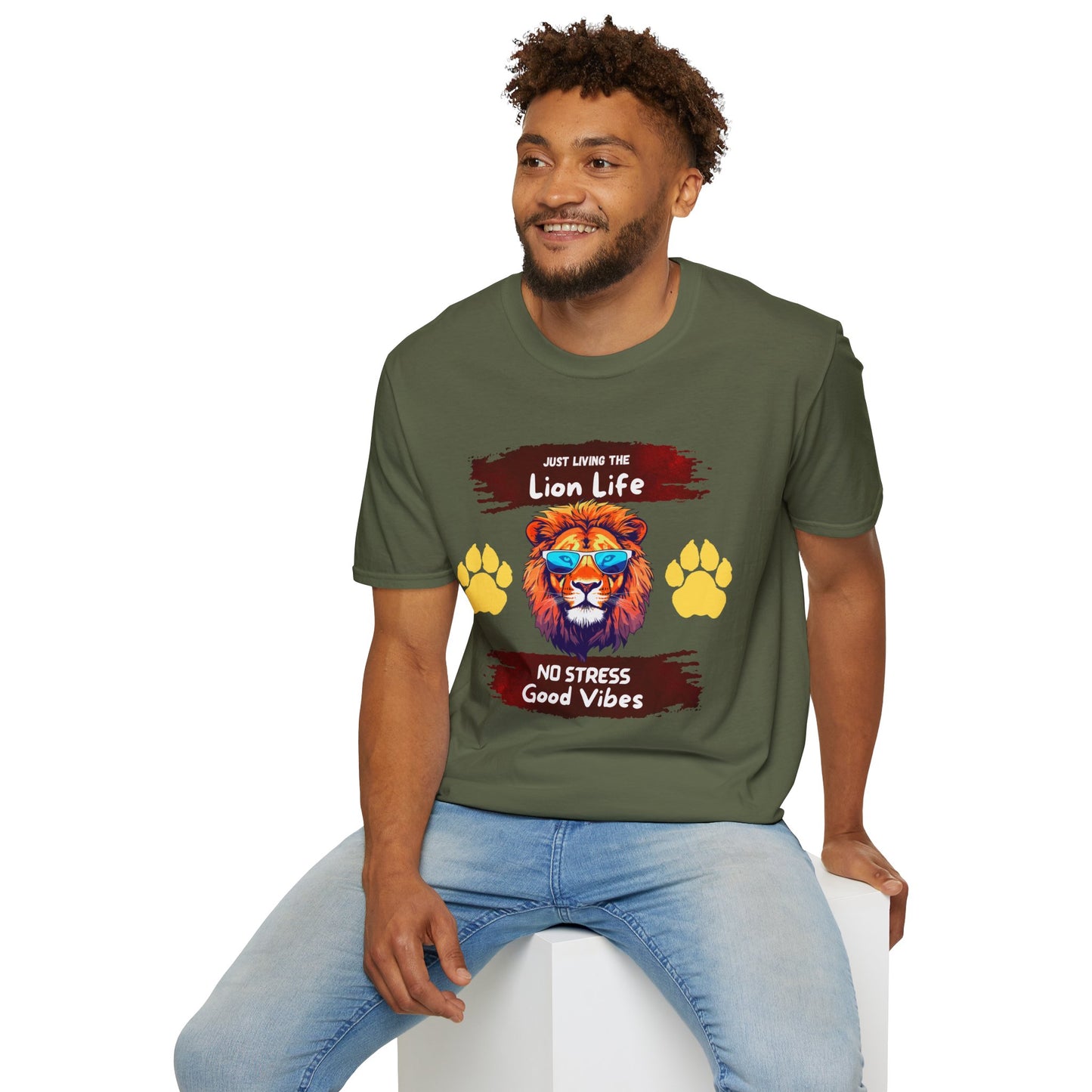 Lion Life T-Shirt — "Just Living the Lion Life" Retro Lion Graphic Tee (No Stress, Good Vibes)